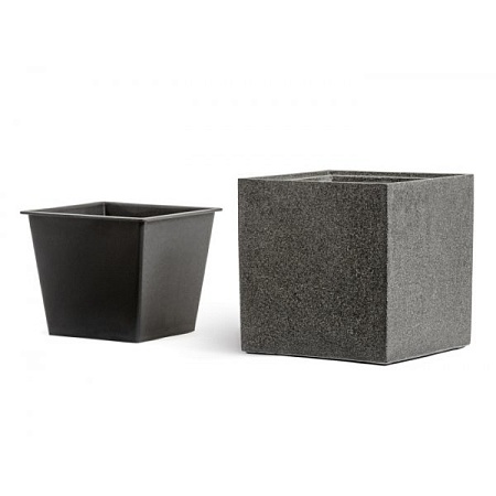 Кашпо TREEZ Effectory Stone Куб Тёмно-серый камень 40х40х40 см